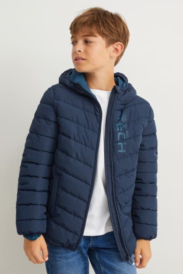 Kinderen: jongens - Gewatteerde jas met capuchon - donkerblauw