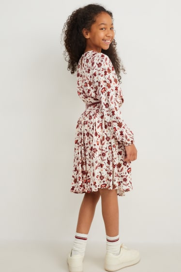 Enfants filles - Robe avec ceinture - à motif - blanc crème