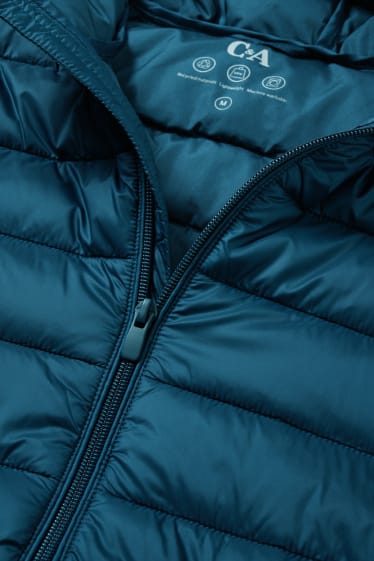 Men - Quilted jacket with hood - petrol