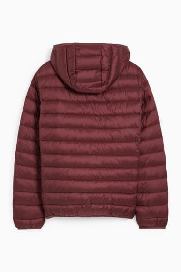 Pánské - Prošívaná bunda s kapucí - tmavočervená