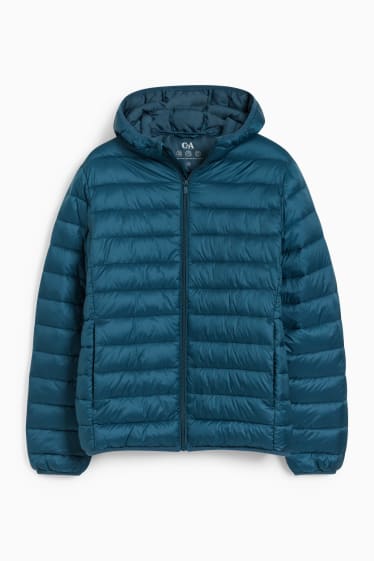 Men - Quilted jacket with hood - petrol