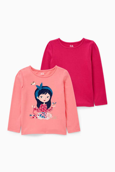 Enfants filles - Lot de 2 - hauts à manches longues - rose