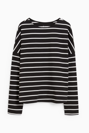 Women - Basic long sleeve top - striped - black