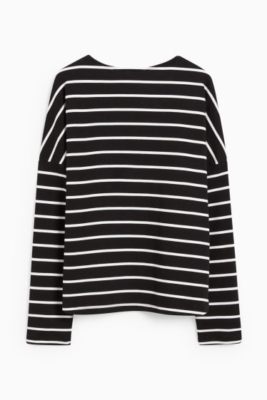 Women - Basic long sleeve top - striped - black