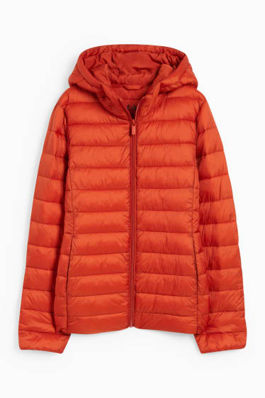 Dámské - Prošívaná bunda s kapucí - tmavě oranžová