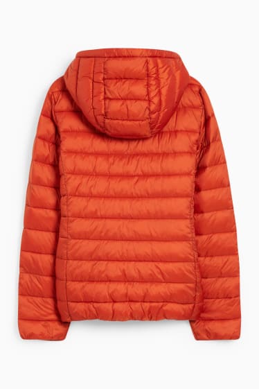 Dámské - Prošívaná bunda s kapucí - tmavě oranžová