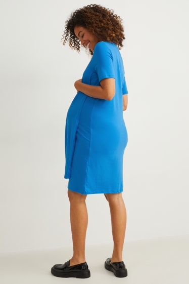 Dámské - Těhotenské tričkové šaty - modrá