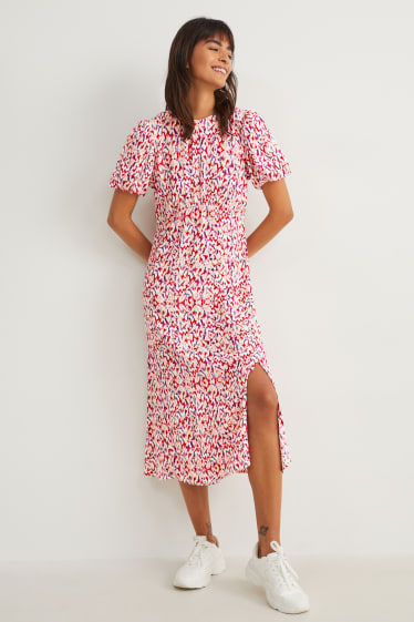 Dames - Empirejurk - met patroon - wit / rood