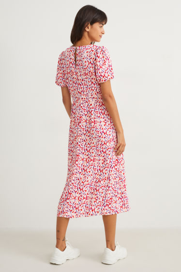 Dames - Empirejurk - met patroon - wit / rood