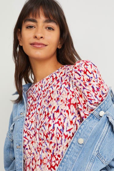 Dames - Empirejurk - met patroon - wit / rood
