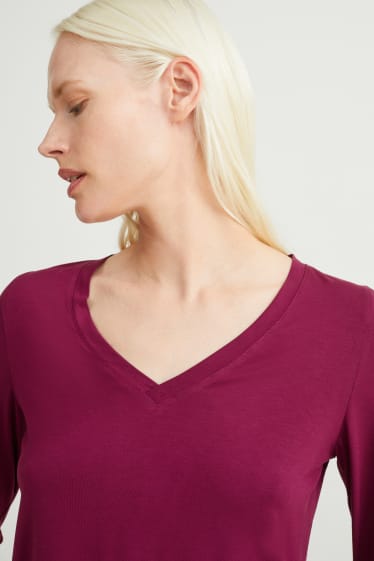 Femei - Tricou cu mânecă lungă basic - bordo