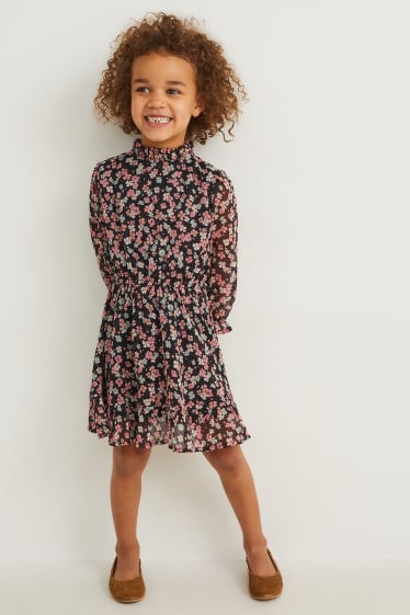 Enfants filles - Robe - à fleurs - bleu foncé