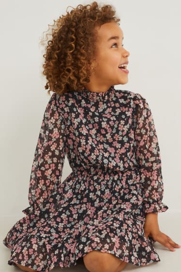 Enfants filles - Robe - à fleurs - bleu foncé