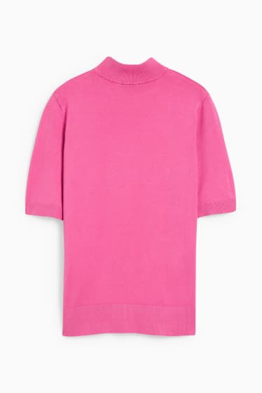 Damen - Strickpullover - kurzarm - dunkelrosa