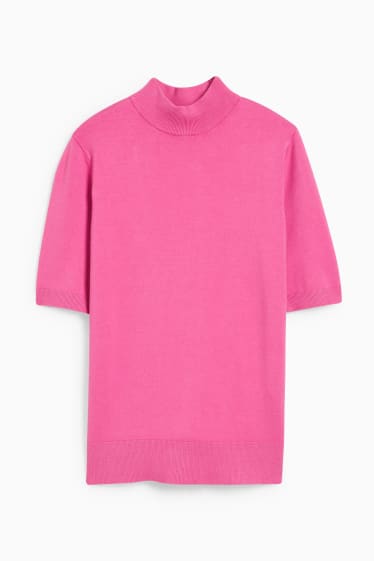 Damen - Strickpullover - kurzarm - dunkelrosa
