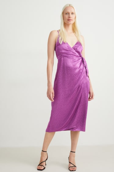 Mujer - Vestido cruzado - de lunares - violeta