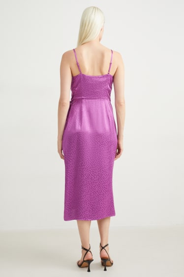 Kobiety - Sukienka kopertowa - w kropki - fioletowy