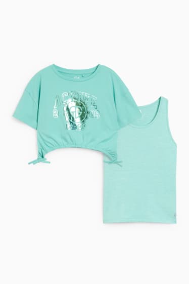 Dětské - Souprava - funkční top a krátké tričko s krátkým rukávem - 2dílná - světle zelená