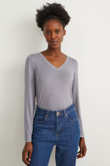 Women - Basic long sleeve top - gray