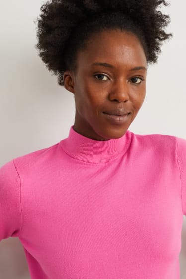 Damen - Strickpullover - kurzarm - dunkelrosa