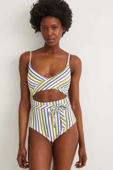 Femei - Costum de baie - vătuit - LYCRA® XTRA LIFE™ - cu dungi - verde