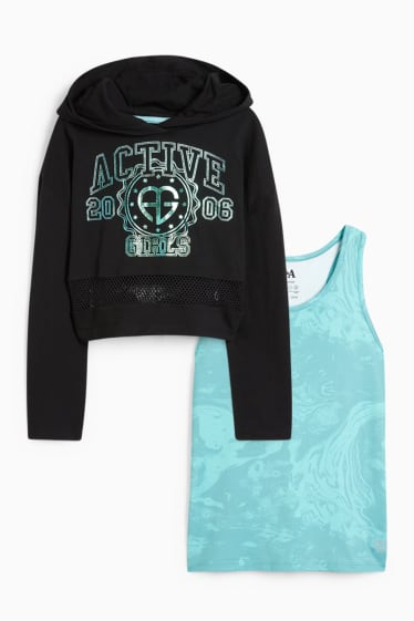 Kinder Mädchen - Set - Funktions-Hoodie und -Top - 2 teilig - schwarz