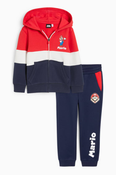 Kinder - Set - Super Mario - Sweatjacke mit Kapuze und Jogginghose - dunkelblau