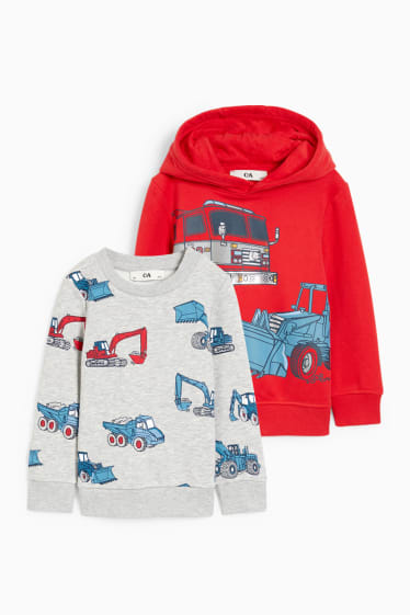 Enfants garçons - Lot de 2 - pelleteuse - sweat à capuche et sweat - rouge