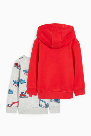 Enfants garçons - Lot de 2 - pelleteuse - sweat à capuche et sweat - rouge