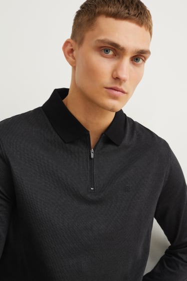 Herren - Poloshirt - gepunktet - schwarz