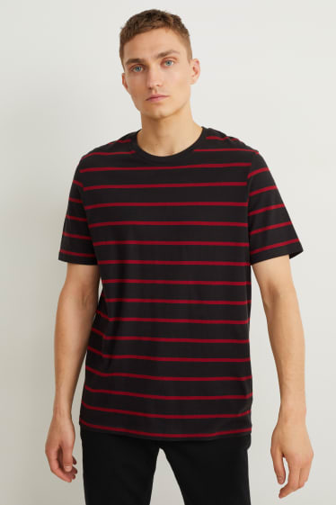 Pánské - Tričko - pruhované - tmavočervená