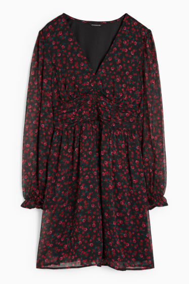 Damen - CLOCKHOUSE - A-Linien Kleid - geblümt - schwarz / rot