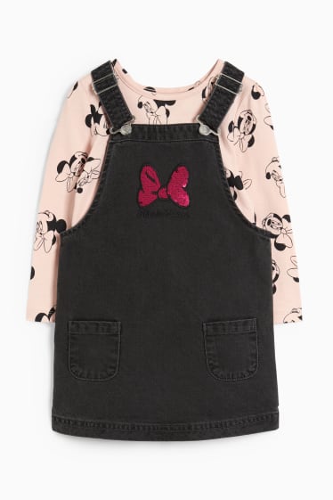 Kinder Mädchen - Minnie Maus - Set - Langarmshirt und Jeans-Latzkleid - dunkeljeansgrau