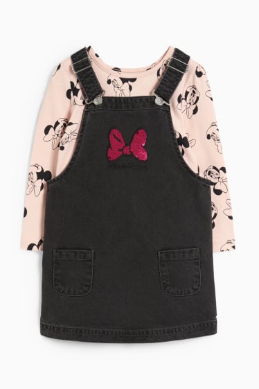 Enfants - Minnie Mouse - ensemble - haut à manches longues et robe salopette en jean - jean gris foncé