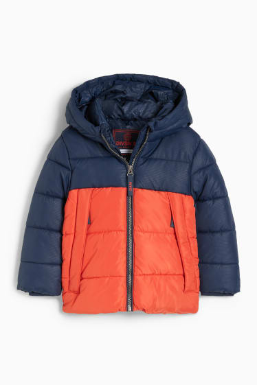Children Boys - Quilted jacket with hood - dark orange