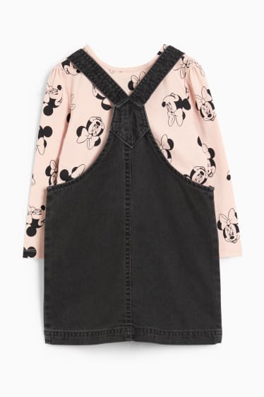 Kinder Mädchen - Minnie Maus - Set - Langarmshirt und Jeans-Latzkleid - dunkeljeansgrau
