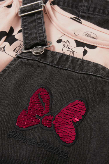 Enfants - Minnie Mouse - ensemble - haut à manches longues et robe salopette en jean - jean gris foncé