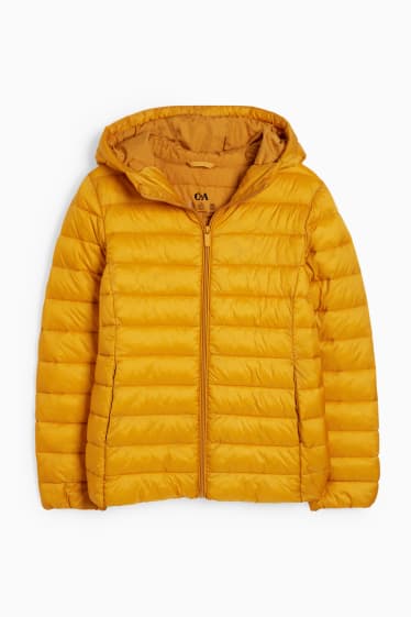 Women - Quilted jacket with hood - yellow
