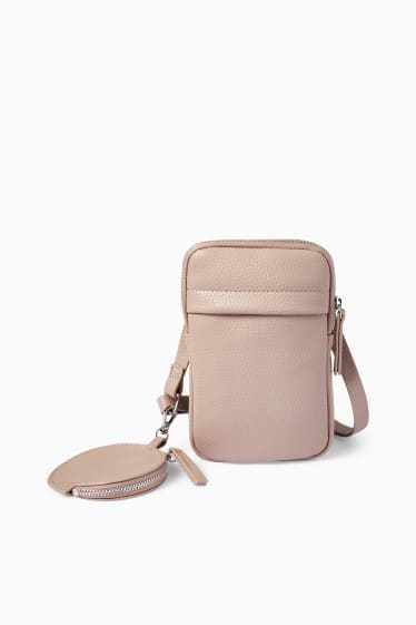 Dames - Set - smartphonetasje en portemonnee - imitatieleer - 2-delig - licht beige