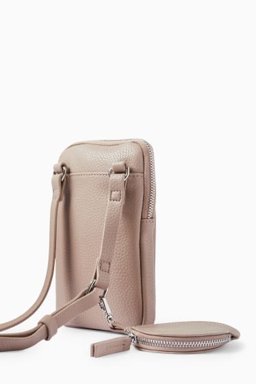 Dames - Set - smartphonetasje en portemonnee - imitatieleer - 2-delig - licht beige