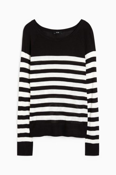 Women - Basic jumper - striped - black / white