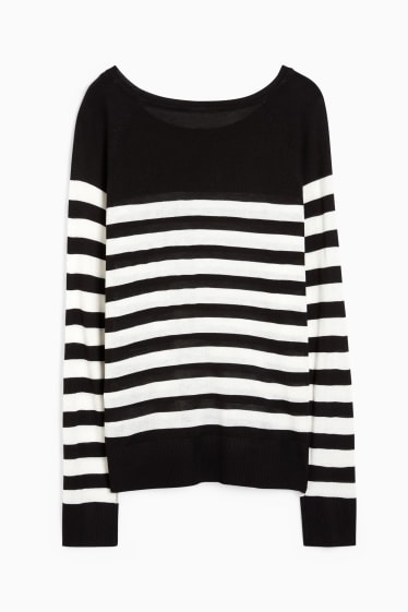 Women - Basic jumper - striped - black / white