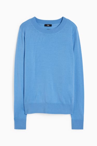 Femmes - Pullover basique en mérinos - bleu