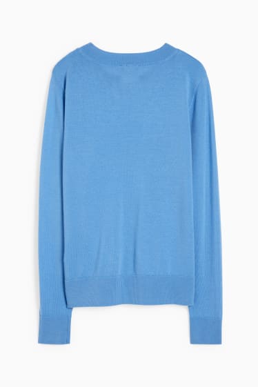 Femmes - Pullover basique en mérinos - bleu