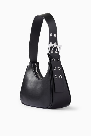 Damen - Schultertasche - Lederimitat - schwarz