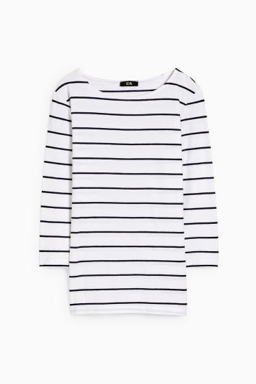 Women - Long sleeve top - striped - white