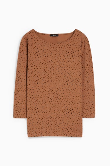 Damen - Langarmshirt - gepunktet - braun