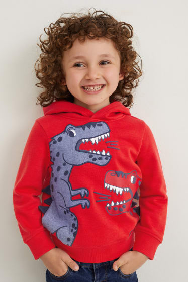Dětské - Motiv dinosaura - mikina s kapucí - červená