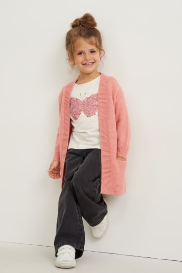 Kinderen: meisjes - Set - gebreid vest en longsleeve - 2-delig - roze