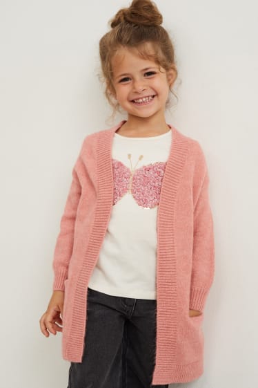 Kinderen: meisjes - Set - gebreid vest en longsleeve - 2-delig - roze